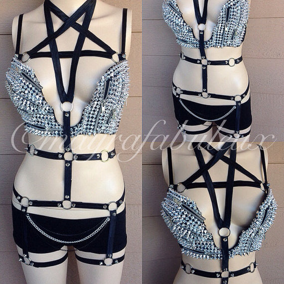 Las Vegas Raiders Bra with spike and crystals shoulder pads