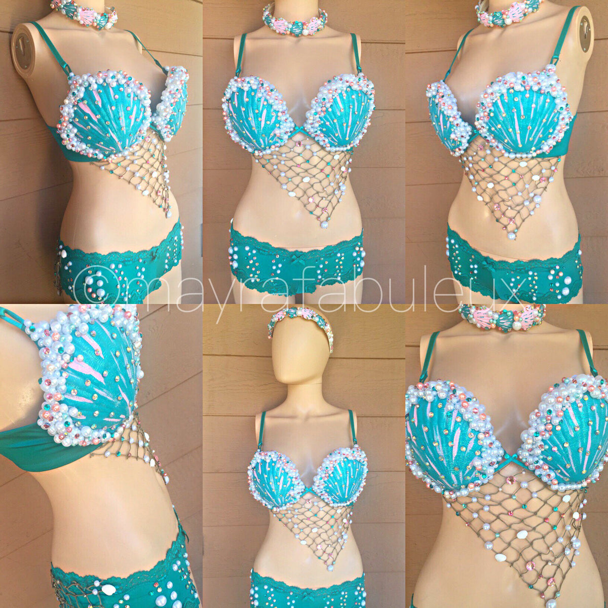 Bubble Gum Shells Mermaid Bra and Bottoms Rave Outfit, Includes