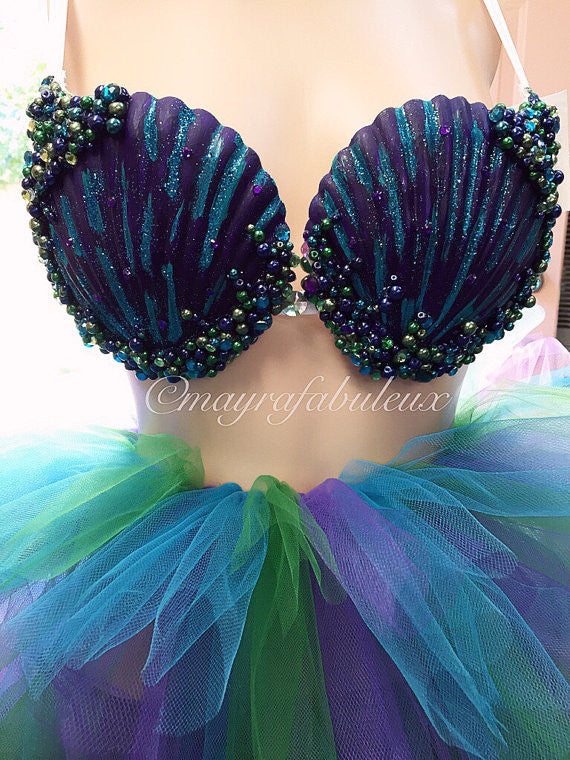 Mermaid Costume Bra and Skirt Mermaid Skirt Seashell Bra Purple