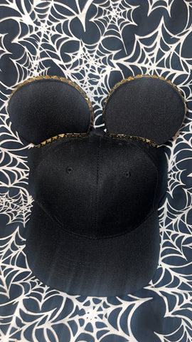 Black with Gold Studs Mickey Ears Adjustable Hat, Ears Hat