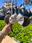 Leather Minnie Ears with Brocade Bow