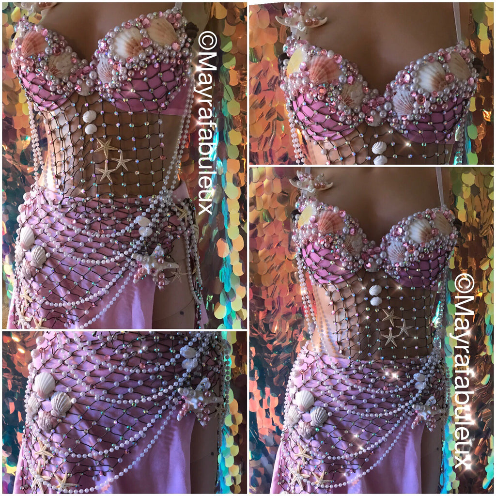 Pink Mermaid Rave Bra and Long Skirt - Complete Rave Outfit