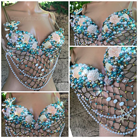 Light Up Blue Mermaid Bra and Skirt Set, Complete Outfit