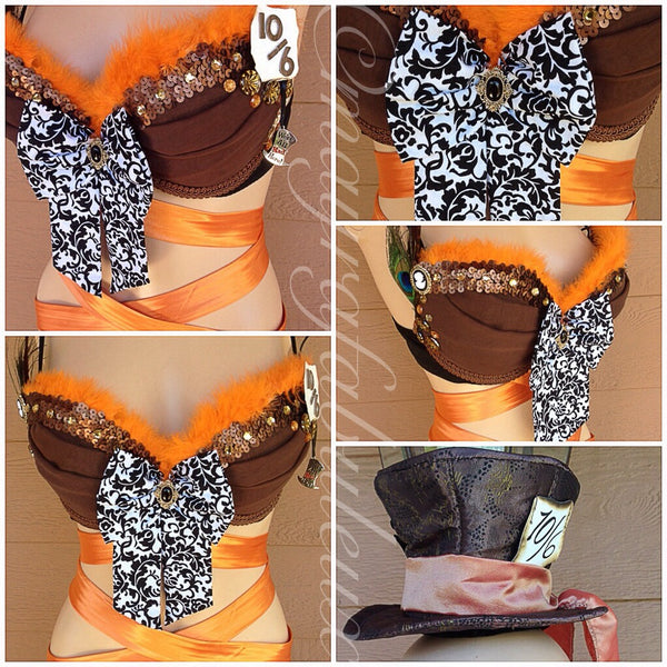 Mad Hatter Rave Outfit Costume Rave Bra and Bottoms With Mini Mad Hatter Hat  Free Shipping -  Canada