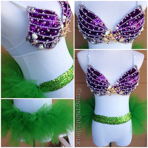 Blue Mermaid Rave Bra and High Waisted Bottoms - Complete Rave Outfit
