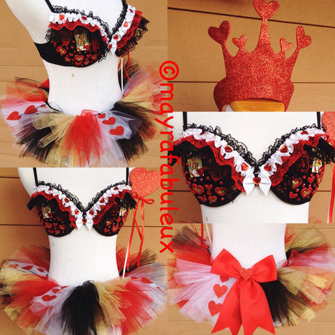 Mad Hatter Rave Outfit Costume- Rave Bra and Bottoms with Mini Mad