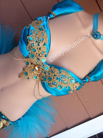 Gold and Sky Blue Mermaid Rave Bra – mayrafabuleux