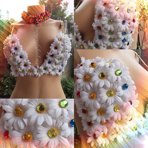 Rainbow Daisy EDC Outfit: Bra with Matching Garter Belt Bustle and
