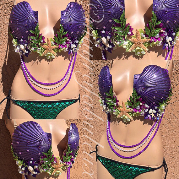 Purple Violet Mermaid Shell Bra - Mermaid Sea Shell Bra Costume Tops -  Purple Violet Mermaid Shell Bra - Posters and Art Prints