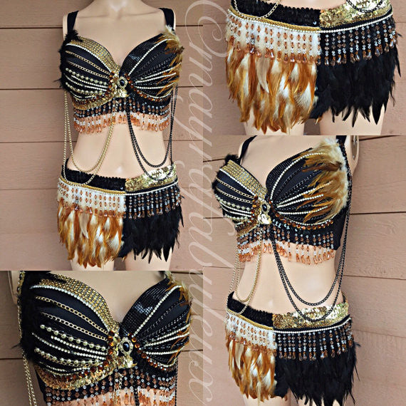 Georgia Moon Costumes - Gold feather bra. #goldfeathers