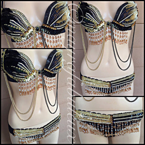 Black and Gold Feather Bra Only – mayrafabuleux