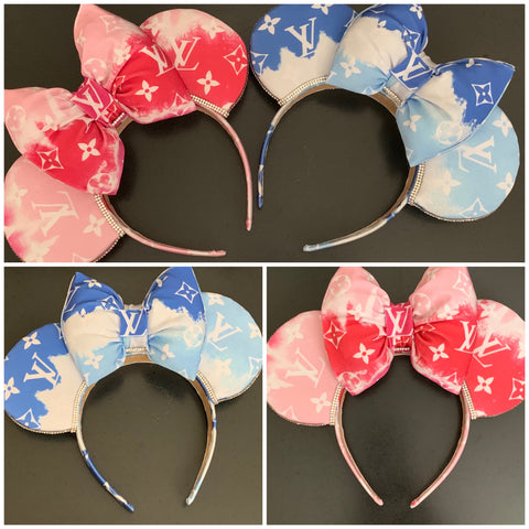 Pink Bow Louis V Leather Minnie Ears, Designer Minnie Ears, Disney Min –  mayrafabuleux