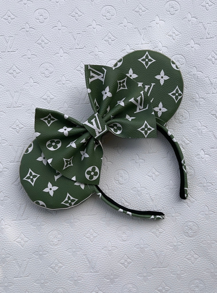 Green Sequin Bow Louis V Minnie Ears, Designer Minnie Ears