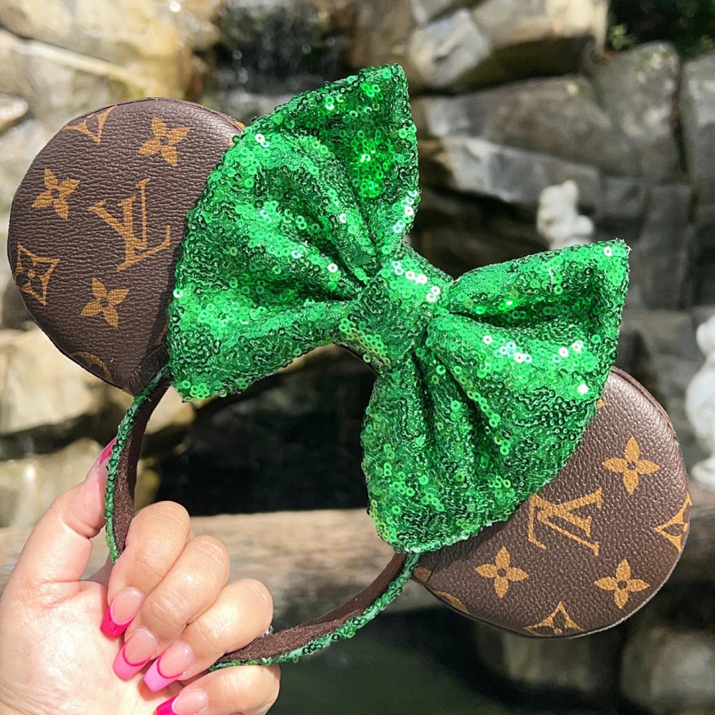 Green and Gold Louis V Minnie Ears, Crystal Minnie Ears